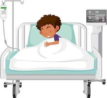 Sick boy sleeping on hospital bed vector