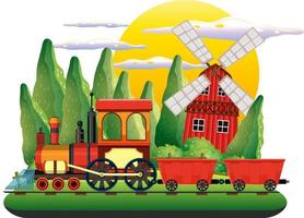 Train with natural scene farm scene vector