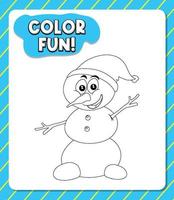 Worksheets template with color fun text and snowman outline vector