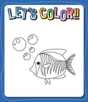 Worksheets template with lets color text and fish outline vector