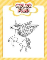 Worksheets template with color time text and Unicorn outline vector