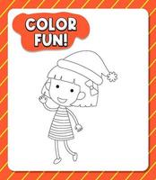 Worksheets template with color fun text and girls outline vector