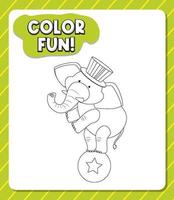 Worksheets template with color fun text and elephant outline vector