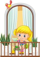 View through the window of a girl cartoon character vector