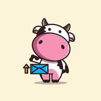 Cow character illustration sending a letter vector