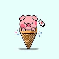 Pig ice cream illustration with love symbol