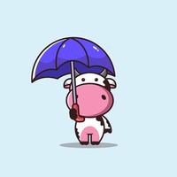 Cow character illustration holding purple umbrella