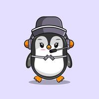 linda ilustración de pingüino para ser presentador de noticias y usar auriculares vector