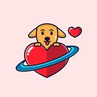 ilustración de personaje de perro con amor planeta espacial