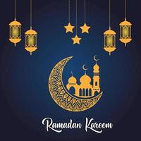 Islamic Greeting Cards for Muslim Holidays. Ramadan Kareem Background.Eid Mubarak, greetings background with lantern.Mosque window vector