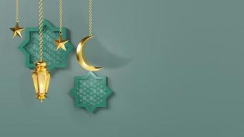 Ramadan Kareem greeting template with arabic lanterns and moon on the background for advertising products - 3d rendering illustration for cards, greetings. photo