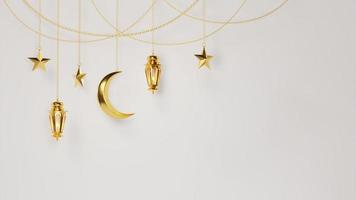 plantilla de saludo ramadan kareem con linternas árabes y luna en el fondo para productos publicitarios - ilustración de representación 3d para tarjetas, saludos. foto