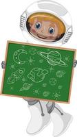 An astronaut holding board with a doodle sketch design on white background vector