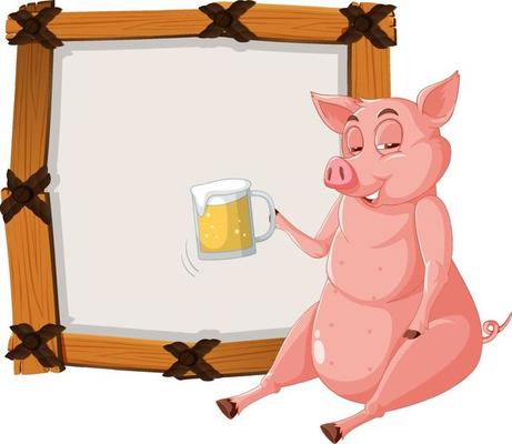 Isolated wooden banner with funny pig