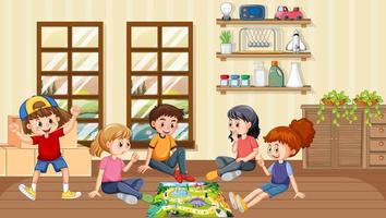 Children playing boardgame in the room vector