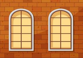 Windows on brick wall in cartoon style vector