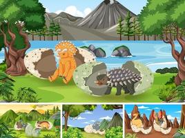 Scene with many dinosaurs in the forest vector