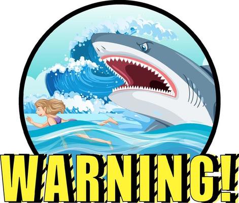 A Marine logo with big blue shark and warning text