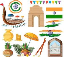 Indian set with flags and offerings vector