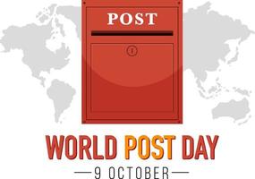 World Post Day word logo with a postbox on world map vector