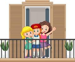 Three girls standing on the balcony vector