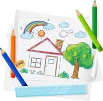 A paper with a doodle sketch design with color and colour pencils vector