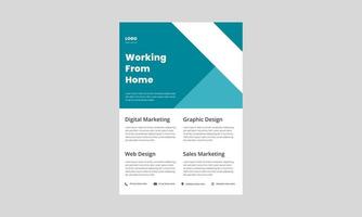 work from home flyer design template. working from home poster, leaflet design. vector