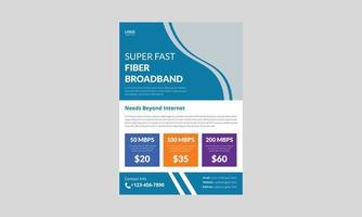 Internet service provider flyer template design. Broadband service flyer poster leaflet template. cover, a4 size, brochure, flyer, print ready vector