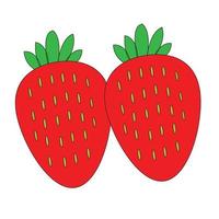 two red strawberries, white background. Vector graphic illustration. Vegetarian cafe prints, posters, cards. Natural organic dessert, sweet, fresh berries