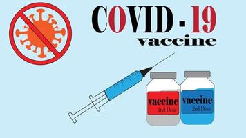 Vaccine injection against the corona virus. Bottles and vials containing COVID-19 drugs. It's time to vaccinate a website poster or landing page, vector