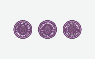 conjunto de diseño de etiqueta de insignia de sello de alcachofa. plantillas de formulario circular, elemento de diseño, publicidad, embalaje de productos de alcachofa vector