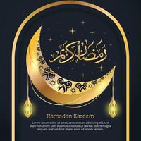 Ramadan Kareem background design with shining gold calligraphy and moon vector