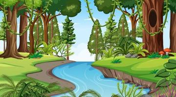 escena de la naturaleza con estanque y árboles vector