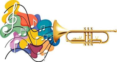 Music notes rainbow colourful with trumpet on white background vector