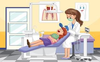 Dentist woman examining patient teeth in clinic vector
