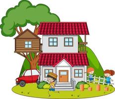 A simple house with kids in nature background vector