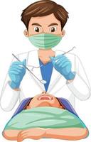 Dentist examining patient teeth on white background vector