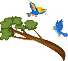 Two birds flying over branch vector