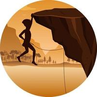 Flat silhouette rock climbing in nature background vector