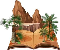 Scene with trees and mountains in the book vector