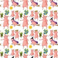 Funny pig on white background seamless vector