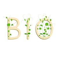 Ilustración de stock de vector de logotipo biológico. un símbolo de biotexto con hojas verdes. icono redondo del concepto de producto natural. Aislado en un fondo blanco.