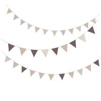 Garland with triangular flags. Vector stock illustration. Beige colors. For a children's postcard. The border element of the frame. Boho. Isolated on a white background.