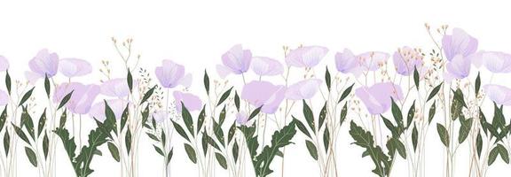 patrón transparente horizontal lavanda. plantilla de papel tapiz con delicadas flores moradas. capullos de lila. ilustración vectorial camino de flores. vector