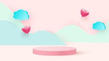 3d render of pink love valentine pastel stages background or texture. Bright pastel podium or pedestal backgrounds. Vector illustration