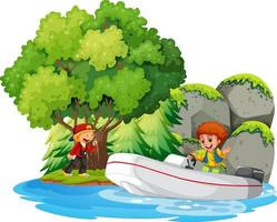 escena de bosque aislado con personaje de dibujos animados de niños vector