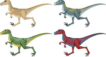 un conjunto de dinosaurios velociraptor sobre fondo blanco vector