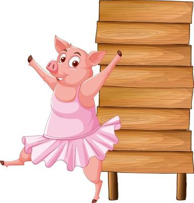 Isolated wooden banner with funny pig