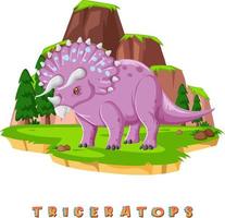 wordcard de dinosaurio para triceratops vector