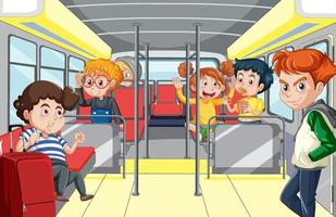 Scene with many people using public transportation vector